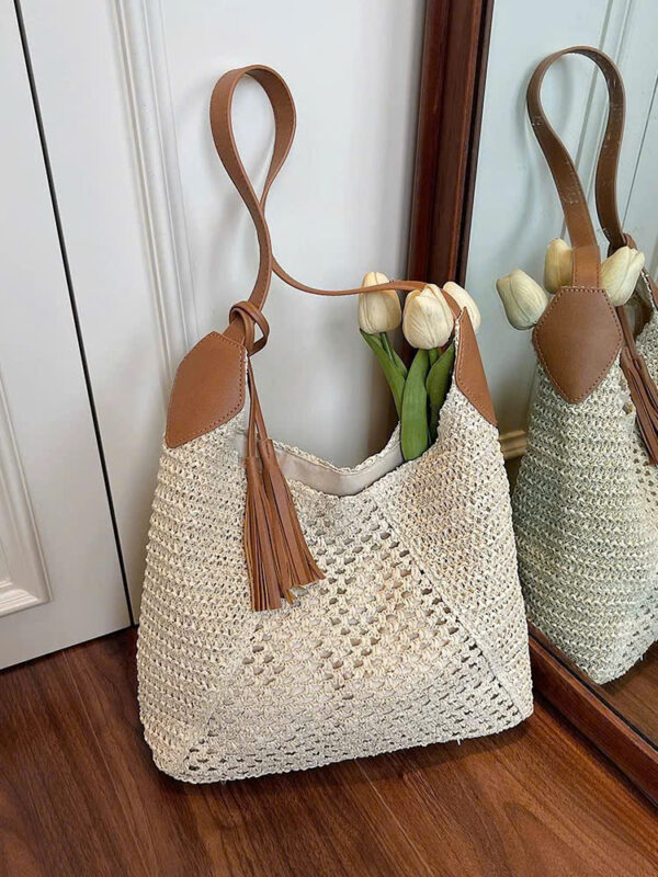 Woven Straw Tote Bag Beige