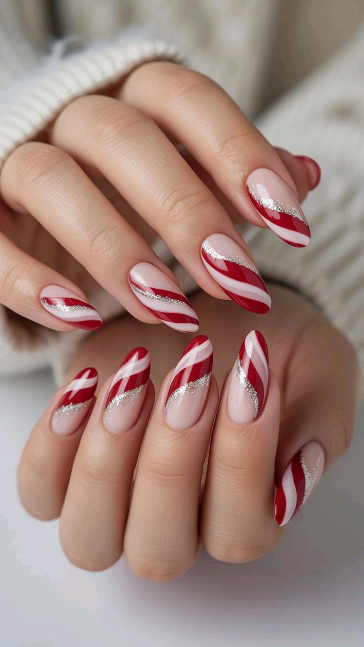 Candy Cane Swirl Nails Candy Cane Swirl Nails